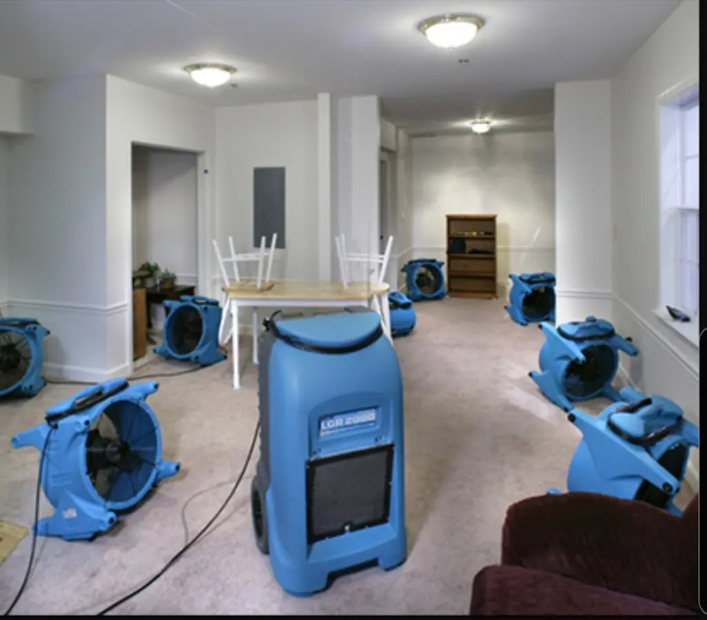 Air movers and dehumidifier setup for Water Extraction & Removal in Leacock